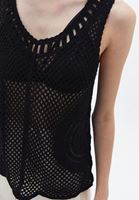 Women Black Crochet V-neck Singlet