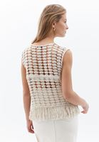 Women Cream Crochet Blouse with Tassel Detail