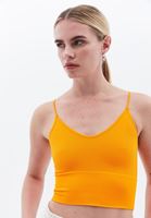 Women Orange V-neck Seamless Crop Singlet