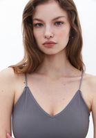 Women Grey V-neck Seamless Crop Singlet