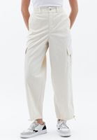 Women Cream High Rise Pants with Cargo Pockets