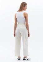 Women Cream High Rise Pants with Cargo Pockets