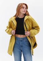 Women Yellow Hooded Rain Coat with Pocket Detail