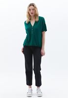 Women Green Cotton Blended Tshirt with Button Detail