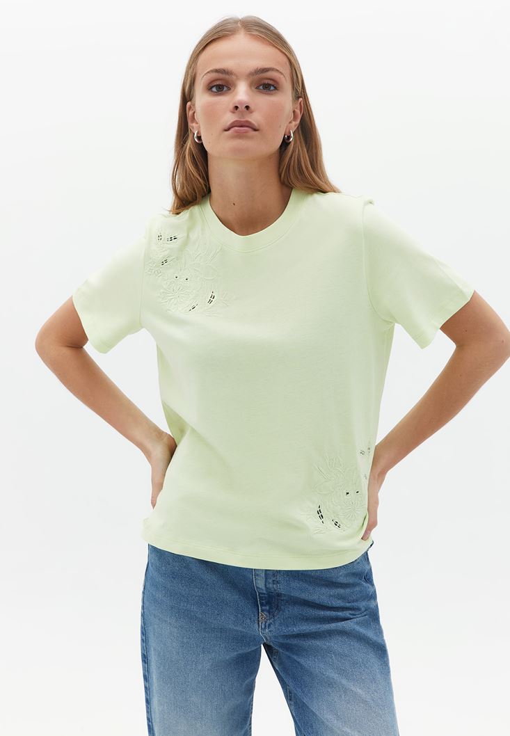 Bayan Yeşil Pamuklu Oversize Tişört