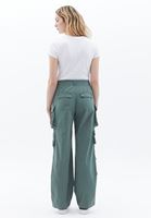 Women Green Mid Rise Pants with Cargo Pockets