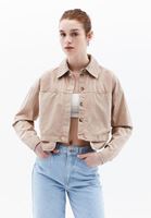 Women Beige Crop Shirt with Pocket Detail