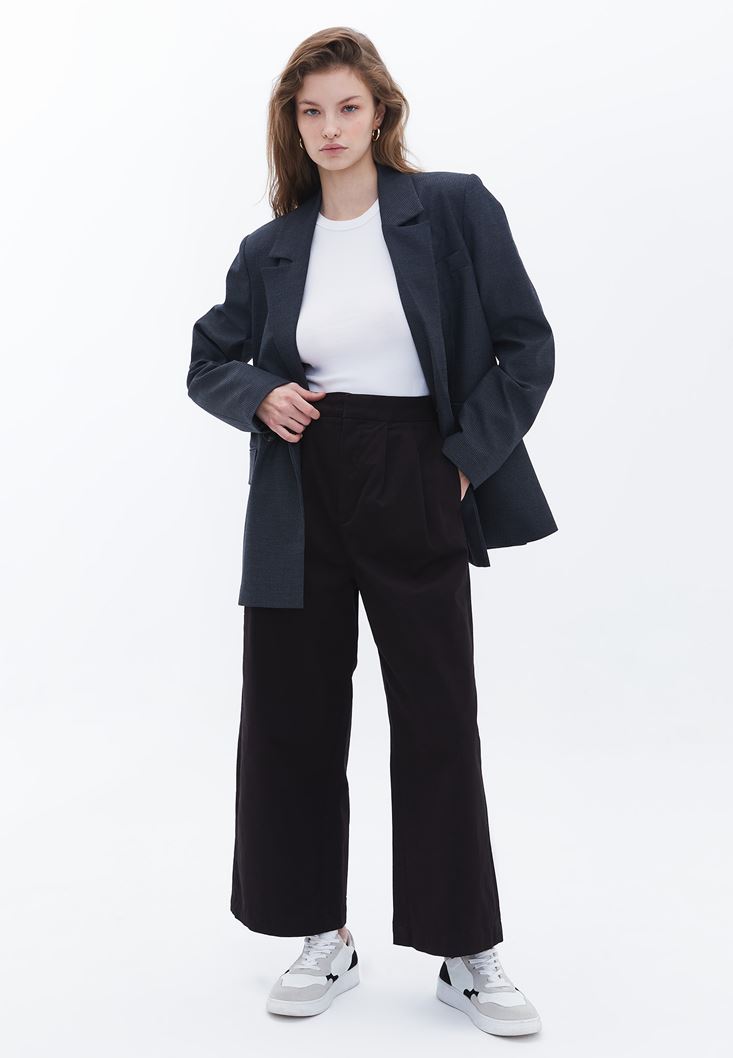 Bayan Siyah Ultra Yüksek Bel Baggy-Fit Pantolon