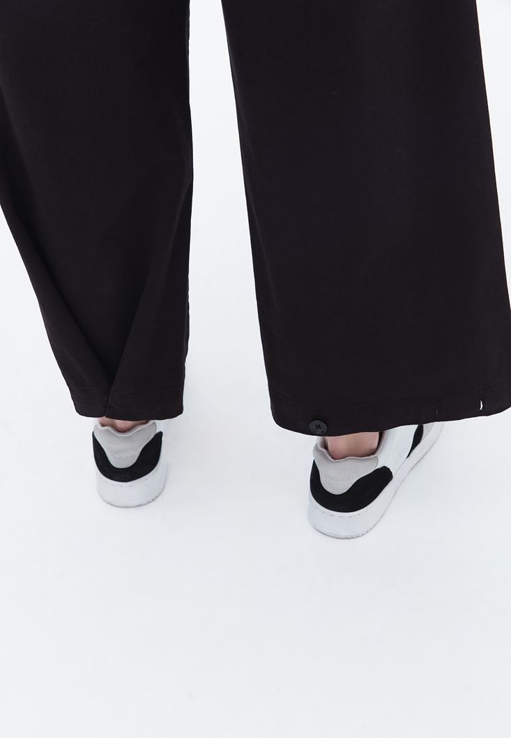 Bayan Siyah Ultra Yüksek Bel Baggy-Fit Pantolon