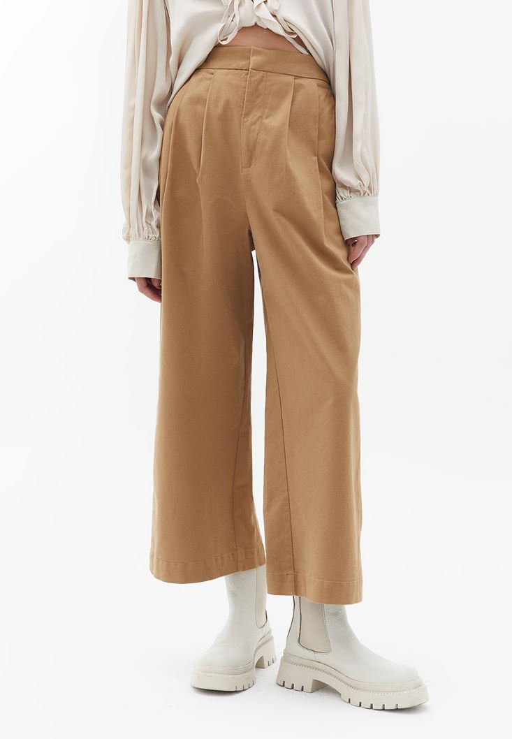 Bayan Kahverengi Ultra Yüksek Bel Baggy-Fit Pantolon