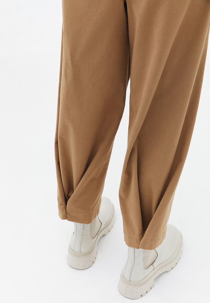 Bayan Kahverengi Ultra Yüksek Bel Baggy-Fit Pantolon