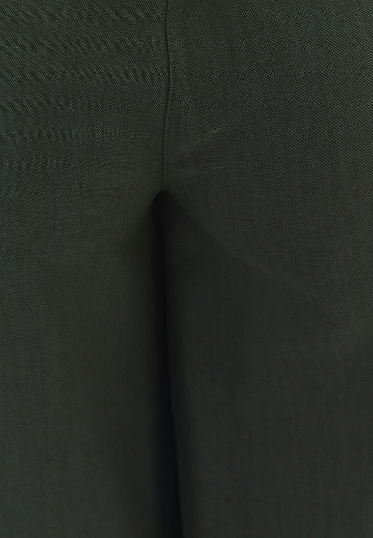 Bayan Yeşil Orta Bel Wide-Leg Pantolon