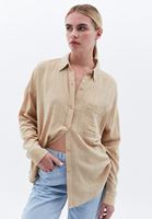 Women Beige Oversize Shirt with Pocket