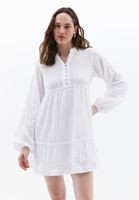 Women White Mini Dress with Puff Sleeves