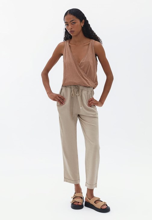 Luloretta cotton-linen carrot fit trousers | 40 | K42832-1200_40