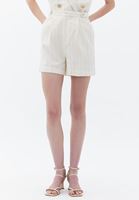 Women Beige High Rise Cotton Blended Shorts