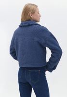 Women Navy Crop Jacket with Zipper Closure