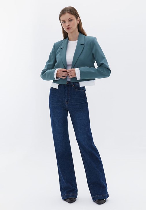 Crop Blazer Ceket ve Pantolon Kombini