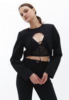 Women Black Crop Asymmetrical Blazer