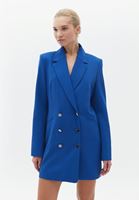 Bayan Mavi Düğmeli Blazer Ceket Elbise