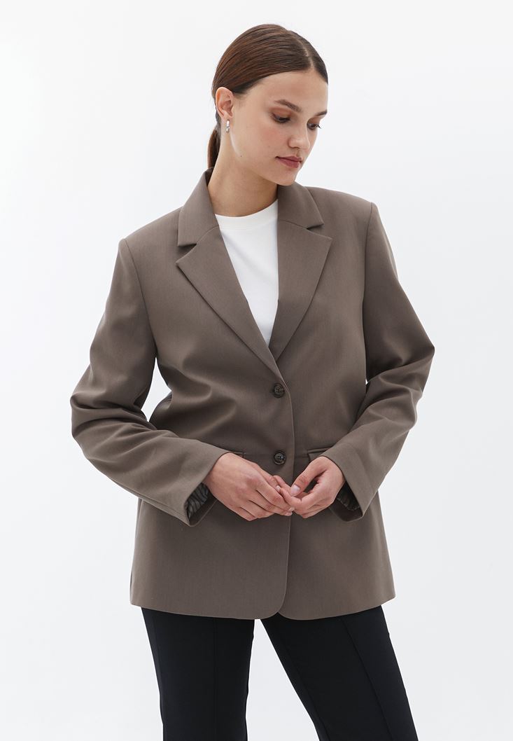 Bayan Kahverengi Oversize Blazer Ceket