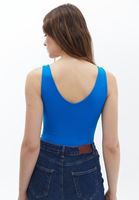 Women Blue Bodysuit With V-Neck