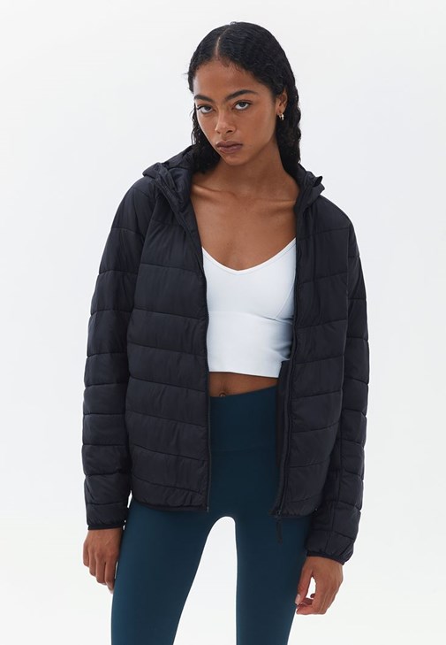Black Quilted Crop Puffer Jacket Online Shopping
