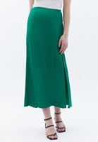 Women Green High Rise Satin Midi Skirt