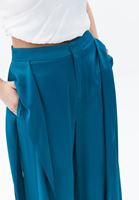 Bayan Yeşil Ultra Yüksek Bel Wide-Leg Saten Pantolon