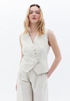 Women Cream Linen Blended Vest