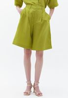 Women Green Linen Blended High Rise Shorts