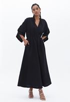 Bayan Siyah Keten Karışımlı Uzun Elbise ( TENCEL™ )