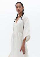 Women Cream Linen Blended Maxi Dress