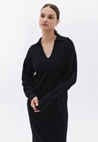 Bayan Siyah Polo Yaka Triko Elbise