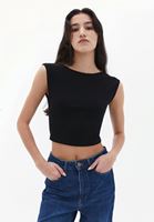 Women Black Crop Tshirt with Back Decolette