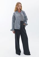 Women Grey Bomber Jacket with Button