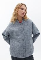 Women Grey Bomber Jacket with Button