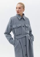 Women Grey Wool Blended Coat with Belt