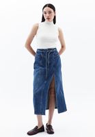 Women Blue High Rise Denim Skirt with Slit Detail