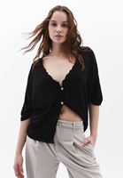 Women Black Knitwear Cardigan with Buttons