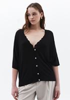 Women Black Knitwear Cardigan with Buttons