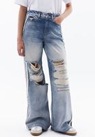 Bayan Mavi Yüksek Bel Wide-Leg Denim Pantolon