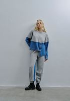 Bayan Mavi Sıfır Yaka Oversize Sweatshirt