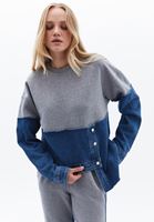 Bayan Mavi Sıfır Yaka Oversize Sweatshirt