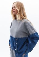 Bayan Mavi Sıfır Yaka Oversize Sweatshirt