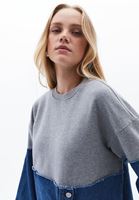 Bayan Mavi Sıfır Yaka Oversize Sweatshirt