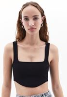 Bayan Siyah Kare Yaka Seamless Crop Top