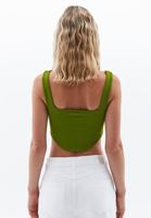 Bayan Yeşil Kare Yaka Seamless Crop Top