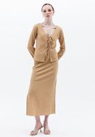 Women Beige High Rise Skirt with Slit Detail