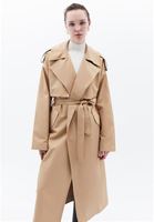 Women Beige Trench Coat with Belt Detail